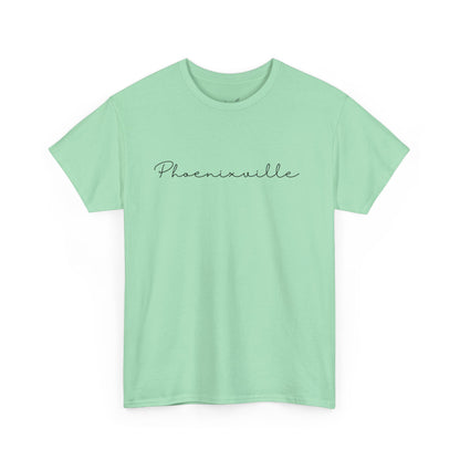 Phoenixville Cursive Black Text Unisex Cotton Tee