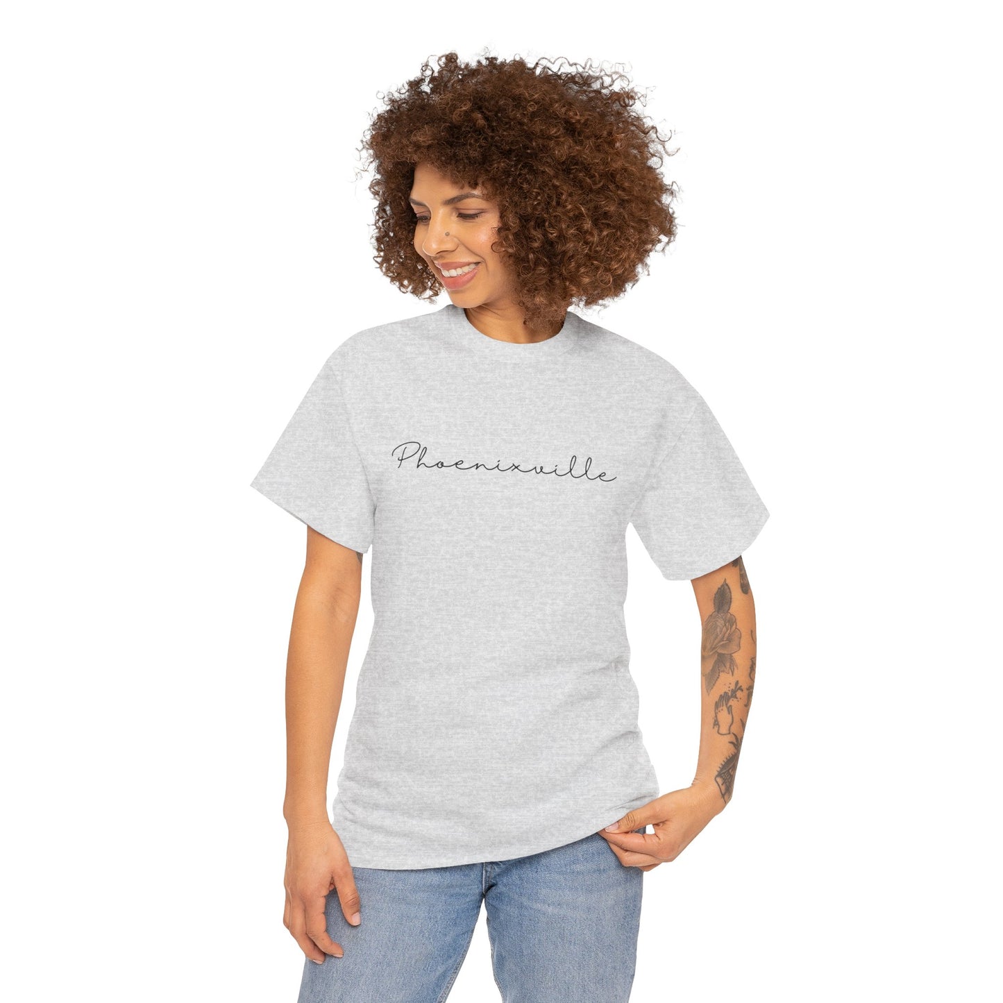 Phoenixville Cursive Black Text Unisex Cotton Tee