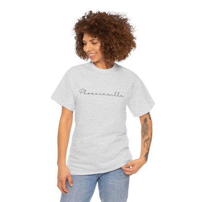 Phoenixville Cursive Black Text Unisex Cotton Tee