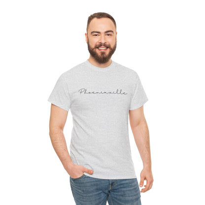 Phoenixville Cursive Black Text Unisex Cotton Tee