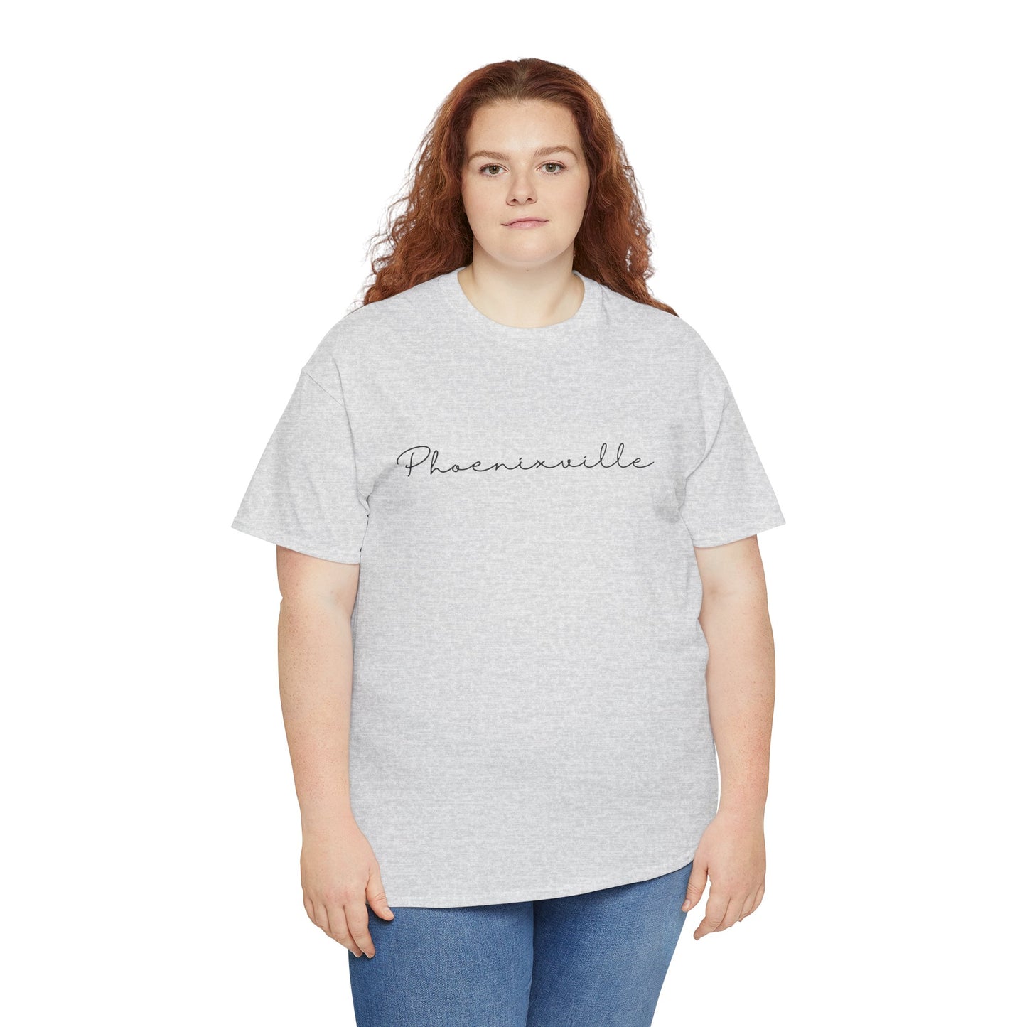 Phoenixville Cursive Black Text Unisex Cotton Tee