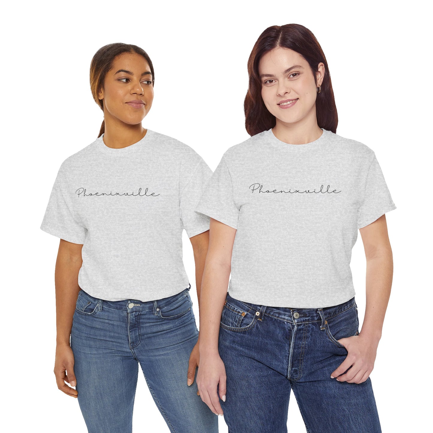 Phoenixville Cursive Black Text Unisex Cotton Tee